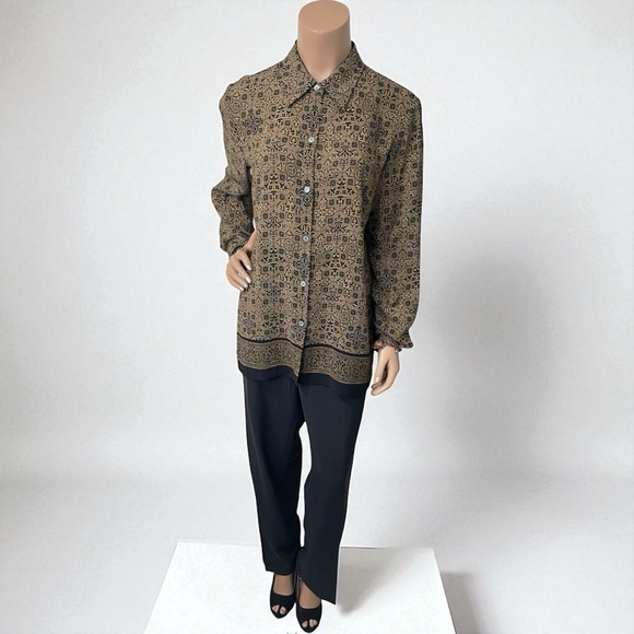 Liz Claiborne Black and Gold Patterned Top - Picture 1 of 12